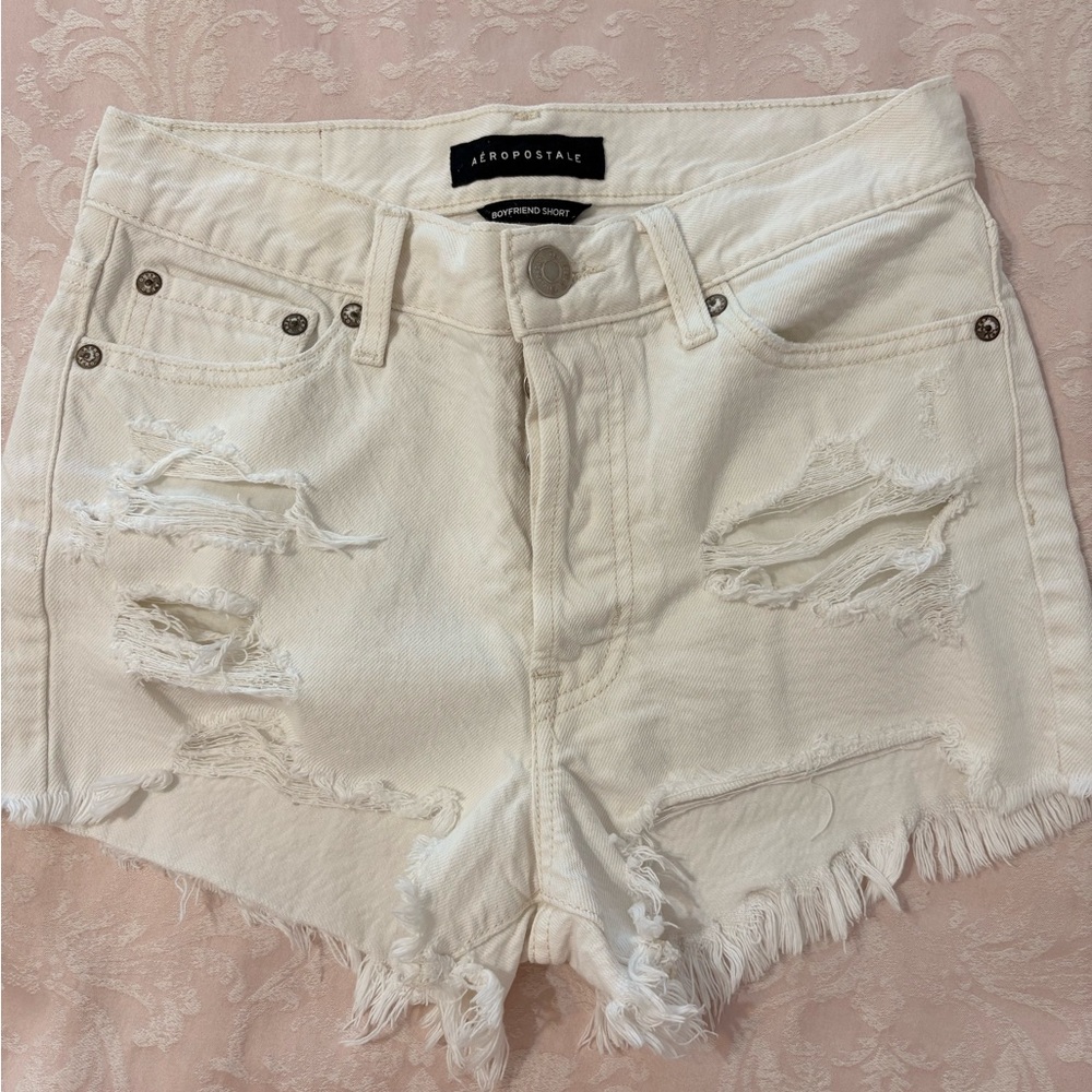 Aeropostale Women's White Distressed Jean Shorts